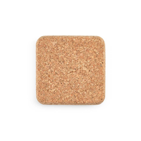 Vue de dessous du support carré en liège présenté seul sur fond neutre, sans marquage visible.