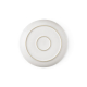 Vue de dessous d’une assiette plate en céramique blanche montrant le pied circulaire, sans marquage visible.