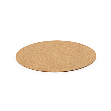 Set de table rond en liège présenté en légère perspective, sans personnalisation visible.