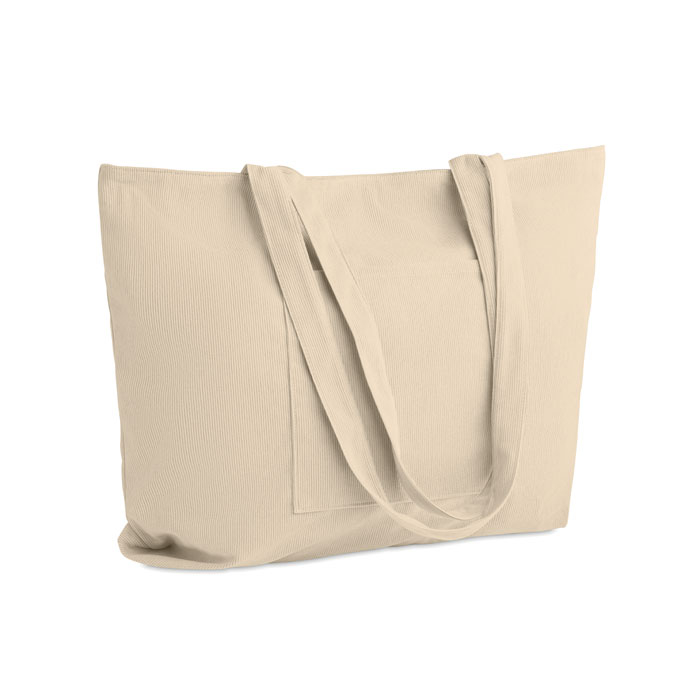 Grand sac shopping zippé personnalisable côtelé Cordy G Beige