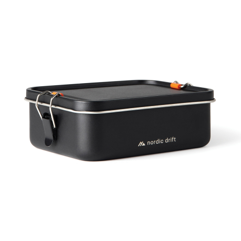 Boîte à lunch vue en perspective sur fond neutre, sans marquage visible.