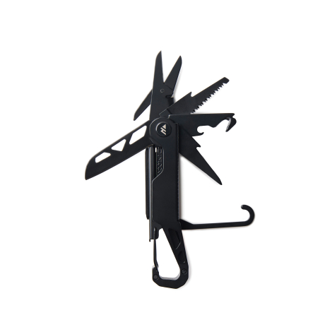 Outil multifonctions ouvert sous un autre angle avec plusieurs outils visibles, sans marquage apparent.