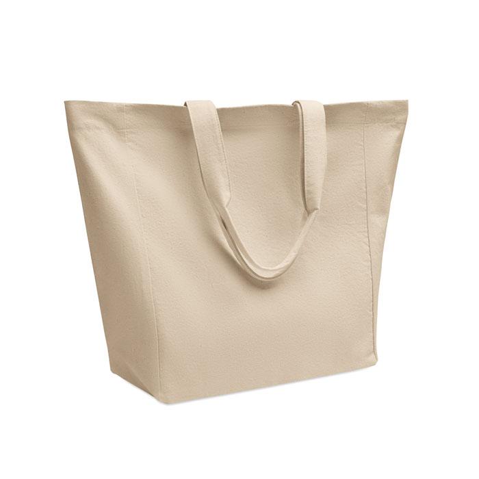 Sac shopping promotionnel en coton 220 g/m² avec soufflet Puri Beige