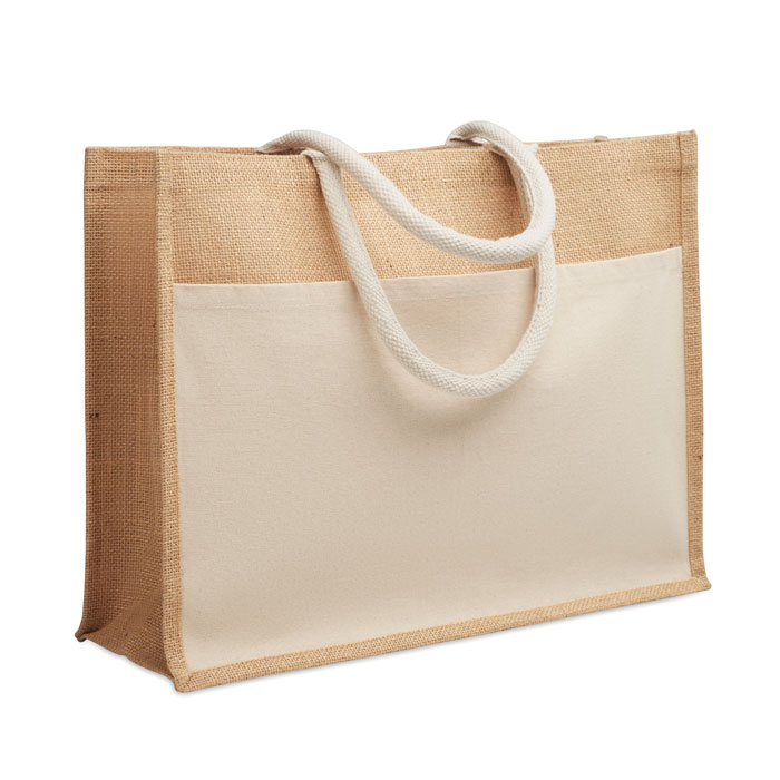 Sac shopping personnalisable en jute avec poche frontale Baga Beige