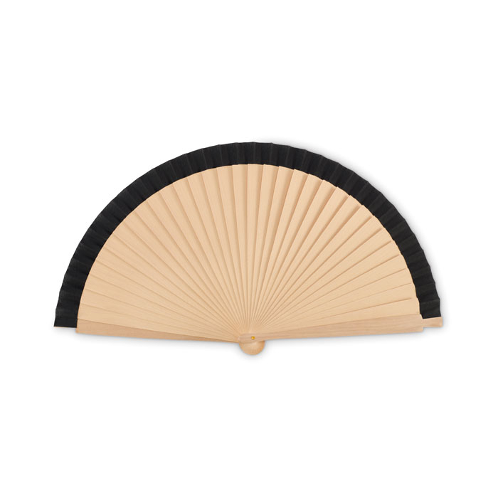 Éventail en bois et textile publicitaire Woodfan Noir