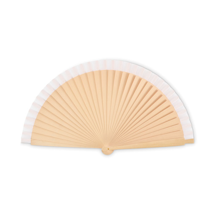 Éventail en bois et textile publicitaire Woodfan Blanc
