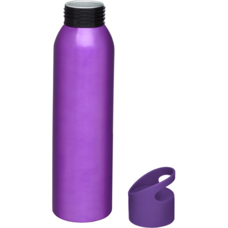 Gourde de sport violette vue de face avec bouchon séparé à côté, sans marquage visible.
