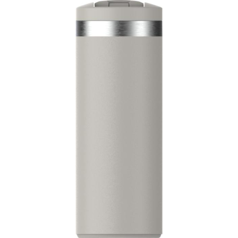 Gobelet isotherme beige vue de face avec surface lisse, sans personnalisation visible.