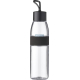 Bouteille d’eau transparente avec bouchon noir et bande textile noire vue de face, sans personnalisation visible, marquage de br