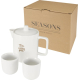 Service à thé avec théière et deux tasses présenté avec coffret, avec personnalisation visible sur la face avant de la théière.
