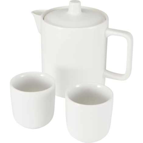 Théière avec deux tasses présentées de face, sans marquage visible.