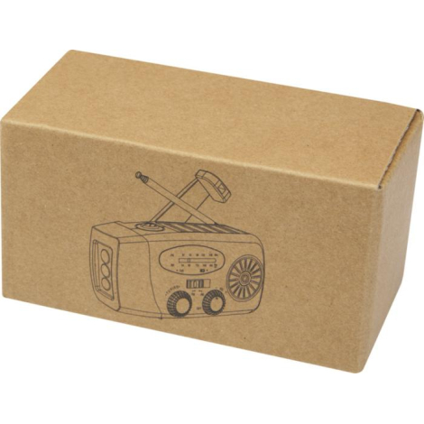 Packaging en carton avec illustration de la radio, sans marquage visible.