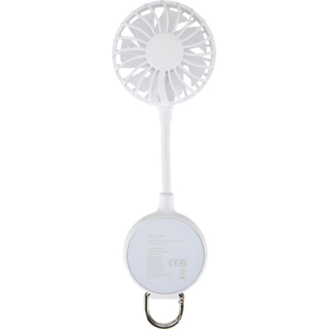 Ventilateur portable blanc vue arrière, sans marquage visible.