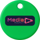 Balise de suivi ronde verte avec trou d’attache vue de face, avec personnalisation visible sur la surface. Balise de suivi ronde verte avec trou d’attache vue de face, avec personnalisation visible sur la surface.