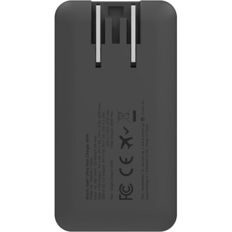 Chargeur de voyage vue arrière avec prises secteur intégrées, sans personnalisation apparente.