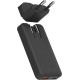 Adaptateur secteur détaché au-dessus du chargeur montrant insertion, sans personnalisation apparente.