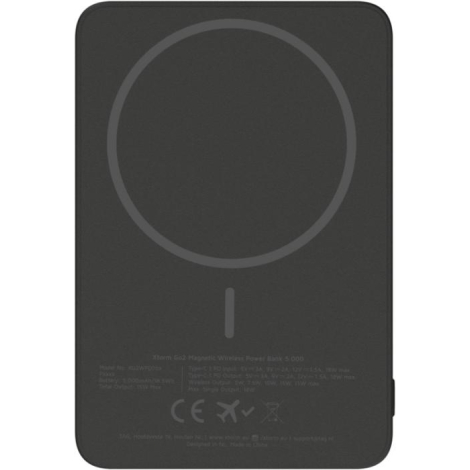 Vue arrière de la batterie avec zone magnétique et informations techniques, sans marquage visible.