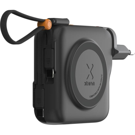 Vue de face du chargeur avec zone de recharge magnétique circulaire, sans marquage visible.