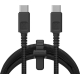 Vue rapprochée des connecteurs USB-C aux extrémités du câble, sans marquage apparent. Vue rapprochée des connecteurs USB-C aux extrémités du câble, sans marquage apparent.