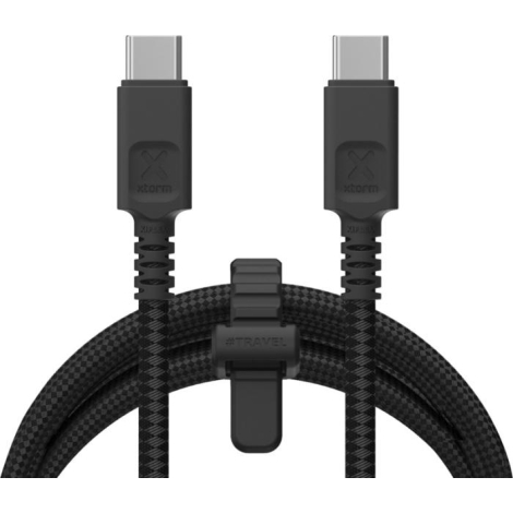 Vue rapprochée des connecteurs USB-C aux extrémités du câble, sans marquage apparent.