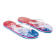 Paire de tongs vue en angle avec semelle multicolore et visuel imprimé en dégradé avec personnalisation visible Paire de tongs vue en angle avec semelle multicolore et visuel imprimé en dégradé avec personnalisation visible