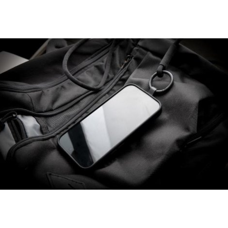 Tour de cou utilisé avec téléphone fixé à l’anneau sur un sac, sans marquage visible