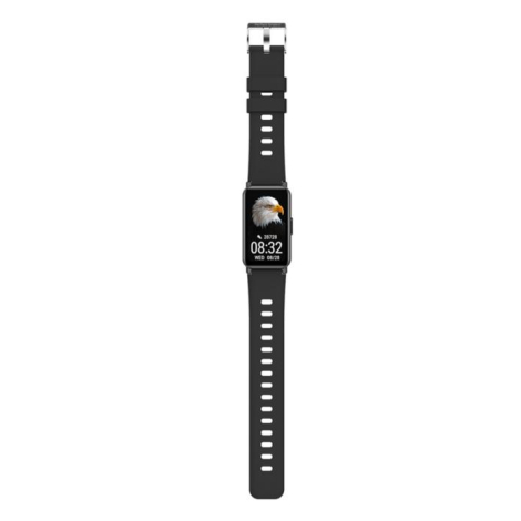 Bracelet intelligent noir présenté à plat en vue complète, sans marquage apparent