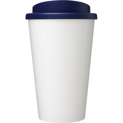 Gobelet avec couvercle bleu foncé présenté uni sans décor, sans marquage visible sur la surface extérieure