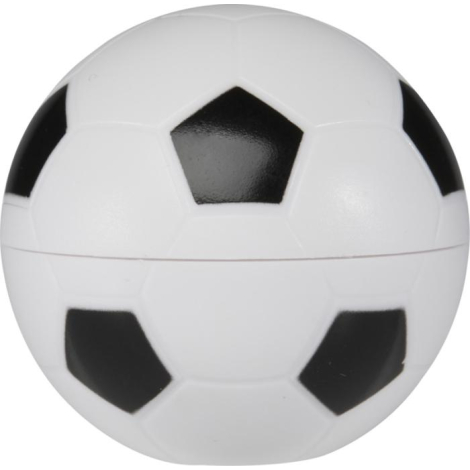 Baume à lèvres fermé en forme de ballon de football montrant la jonction centrale du boîtier, sans marquage visible