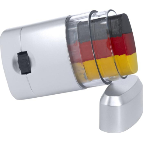 Bâton de maquillage visage ouvert avec stick tricolore visible à l’intérieur, sans marquage visible