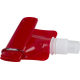 Bouteille d’eau pliable rouge repliée sur elle-même avec bouchon et mousqueton visibles, sans marquage visible