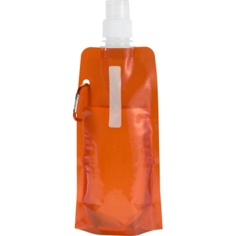 Bouteille d’eau pliable orange avec zone verticale visible sur la face, sans marquage apparent