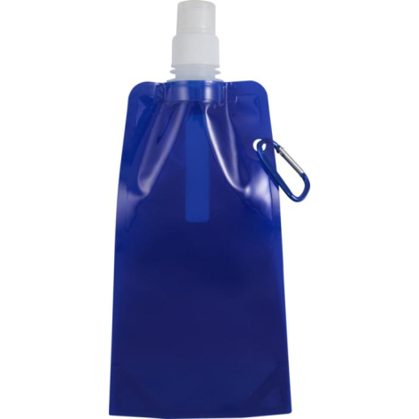 Bouteille d’eau pliable bleue avec mousqueton, sans personnalisation visible