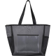 Sac shopping en mesh noir vu de face avec poche frontale transparente, sans marquage visible