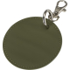 Porte-clés rond vert en matière synthétique avec anneau métallique et mousqueton, sans marquage visible