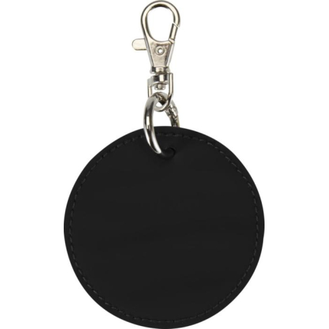 Porte-clés rond noir avec mousqueton métallique, sans marquage apparent