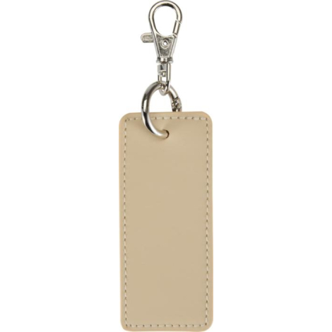 Porte-clés rectangulaire beige aspect cuir avec couture apparente sur le pourtour et attache métallique, sans personnalisation a