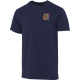 T-shirt unisexe bleu marine à manches courtes présenté de face avec personnalisation visible sur la poitrine gauche