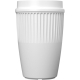 Gobelet blanc avec couvercle assorti et relief vertical sur la partie supérieure, sans personnalisation apparente