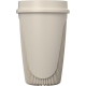 Gobelet beige avec couvercle assorti et relief vertical sur la partie basse, sans marquage visible