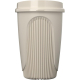 Gobelet beige avec couvercle assorti et relief vertical sur la partie basse, sans personnalisation apparente