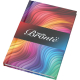 Carnet A5 à couverture rigide brillante avec bande centrale et personnalisation visible sur la couverture avant