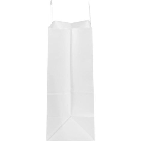 Vue latérale d’un sac en papier blanc avec soufflet visible, sans marquage visible