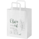 Sac en papier kraft blanc avec poignées plates et personnalisation visible sur la face avant