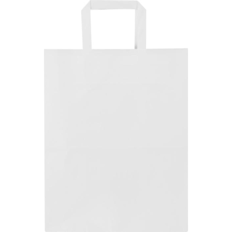 Sac en papier blanc vu de face avec poignées plates, sans personnalisation apparente