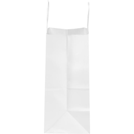 Sac en papier blanc vu de côté avec soufflet apparent, sans personnalisation apparente