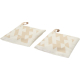 Deux sachets carrés en tissu avec motif géométrique et boucle de suspension, sans marquage visible