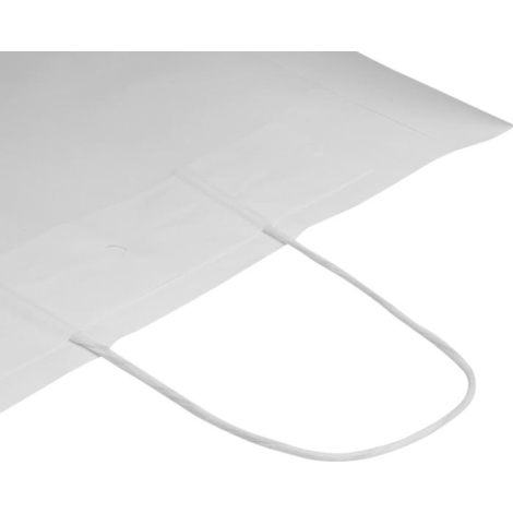 Vue du dessus d’un sac en papier blanc avec poignées torsadées, sans personnalisation apparente