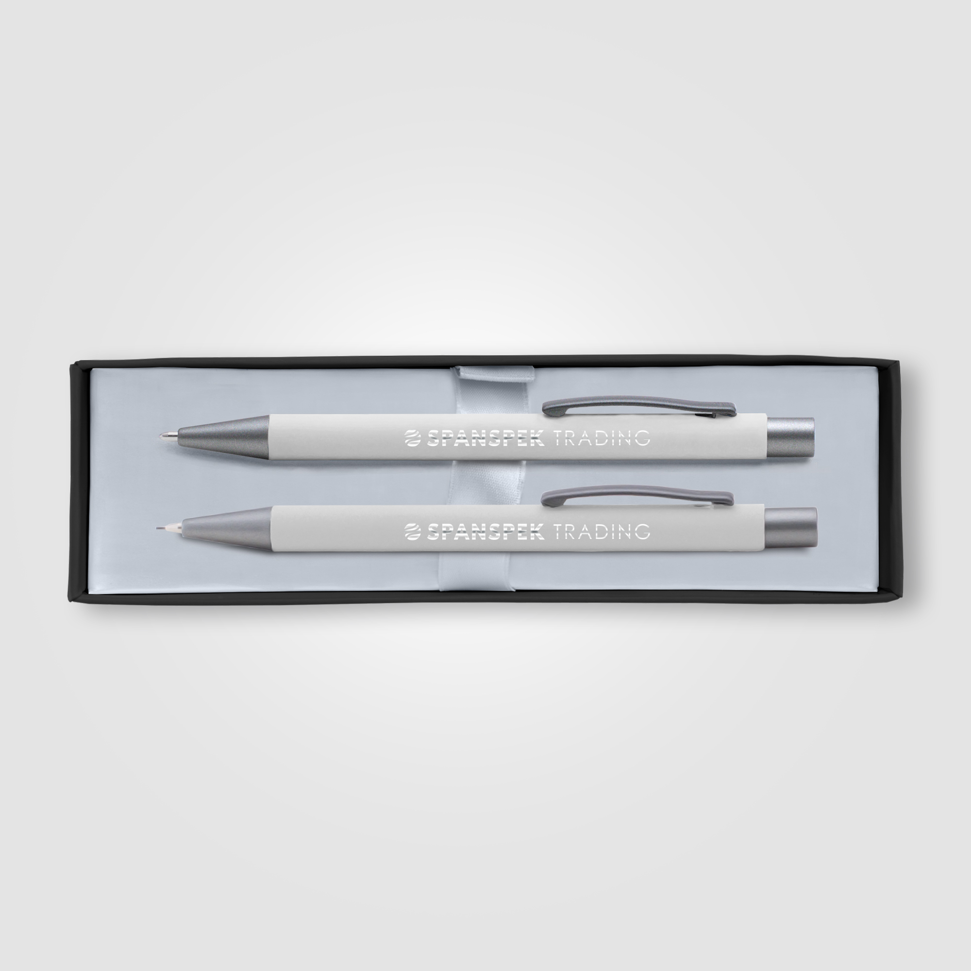 Set stylo-bille et porte-mines publicitaire Bowie Blanc