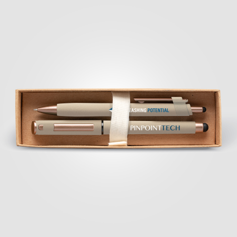 Coffret cadeau publicitaire stylos plastique recyclé finition bronze York